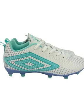 Umbro Aurora II — Kids’ Firm Ground Football Boots-Black/Cyan Blue & White/Teal